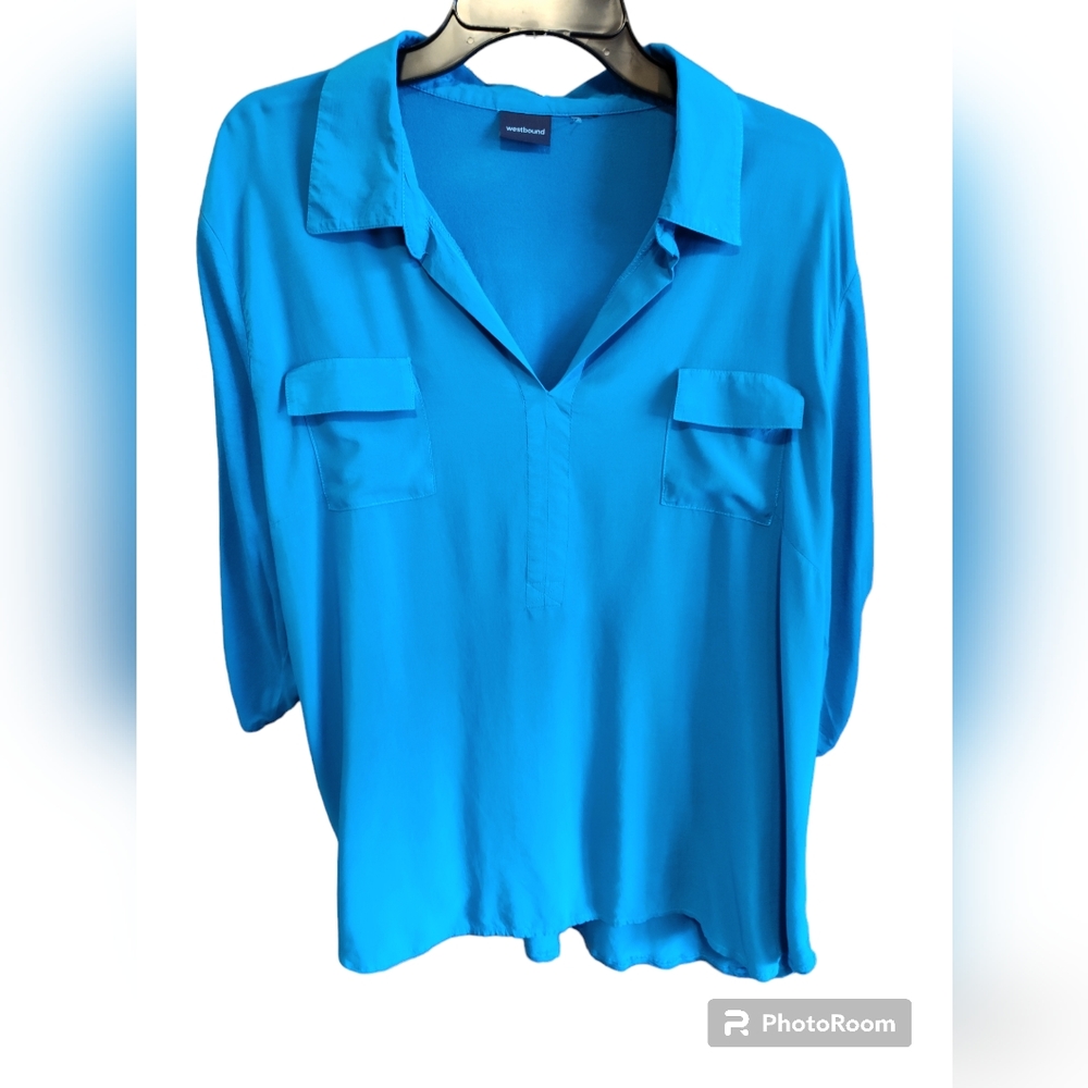 Westbound XL Teal 3/4 Sleeve Rayon Blouse